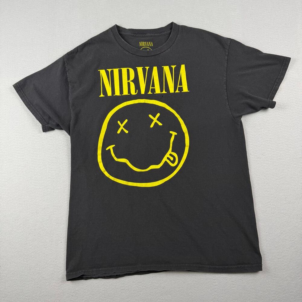 Nirvana Smiley Face Vintage Black Tee L